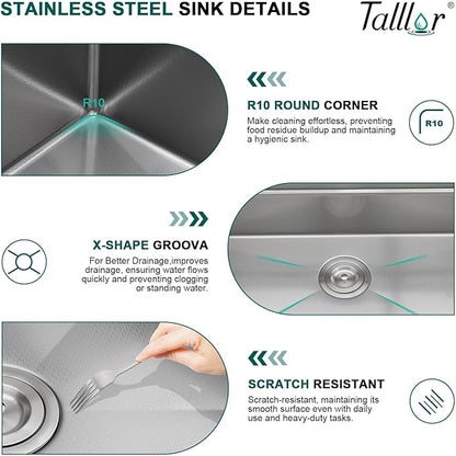Smart Waterfall Kitchen Sink, 30" Drop-In Single Bowl 16 Gauge 304 Stainless Steel Workstation Sink with Mechanical Control Panel & Pull-Down Faucet for New house Decoration or Renovation
