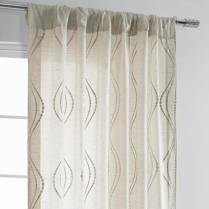 HPD Half Price Drapes Embroidered Linen Sheer Curtains for Living Room 50 X 96 (1 Panel), Rod Pocket Window Curtains for Bedroom, Suez Natural