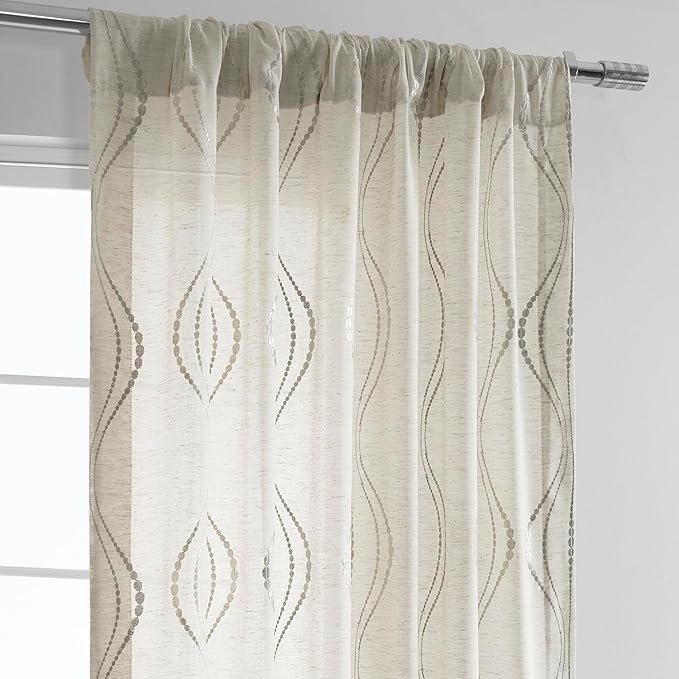 HPD Half Price Drapes Embroidered Linen Sheer Curtains for Living Room 50 X 84 (1 Panel), Rod Pocket Window Curtains for Bedroom, Suez Natural