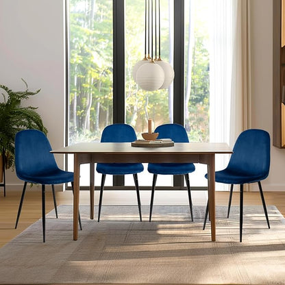 CangLong Set of 2 Blue Velvet Dining Chairs with Metal Legs for Living Room, Bedroom, Restaurant