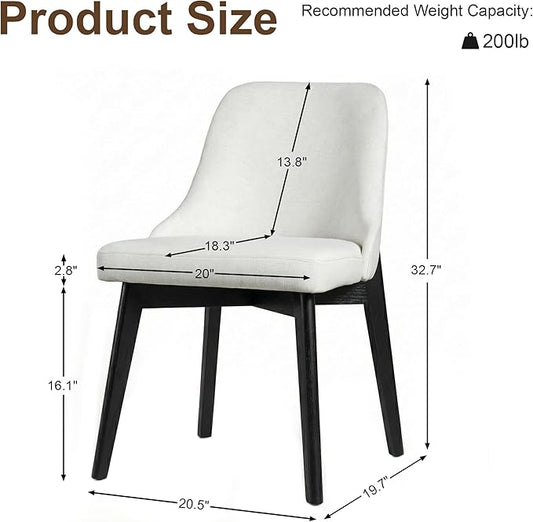 Wood Dining Chairs Set of 2, Modern Fabric Upholstered Kitchen Side Chairs with Black Wood Legs, Comfy Armless Side Chair for Living Room, Restaurant