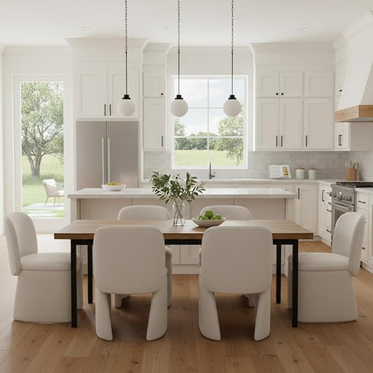Hyfirm Modern Upholstered Dining Chairs Set of 6, Chenille Accent Side Dining Chairs for Kitchen Dining Room Living Room, White