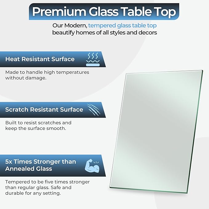 24x48" inch Rectangle Tempered Glass Table Top - 1/4 inch Thickness & Flat Polished Edge - Clear Surface & Scratch Resistant - Ideal for Dining Room, Kitchen, Side, Office, Patio & Coffee Tables