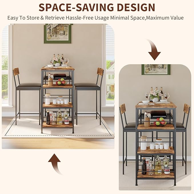 Garvee Dining Table Set for 2, Square Table and 2 Chairs Space Saving Compact Dinette Set for Small Spaces Kitchen Dining Room Apartment Breakfast Nook 29.1 x 29.1 x 30 in Retro