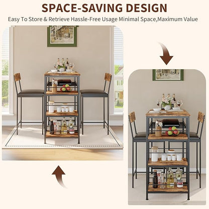 Garvee Dining Table Set for 2, Square Table and 2 Chairs Space Saving Compact Dinette Set for Small Spaces Kitchen Dining Room Apartment Breakfast Nook 29.1 x 29.1 x 30 in Retro