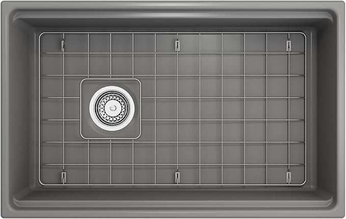 BOCCHI Contempo Workstation Apron Front Step Rim Fireclay 30 in. Single Bowl Kitchen Sink with Accessories in Matte Gray