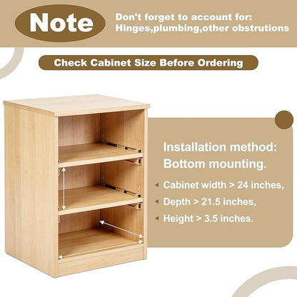 23" Pull Out Cabinet Drawer (Fits 24" Cabinet Opening), Wood Slide Out Cabinet Shelf Organizer with Ball Bearing Slides, Clear Lacquer Finish, Heavy Duty Kitchen Cabinet Pull Out Shelves