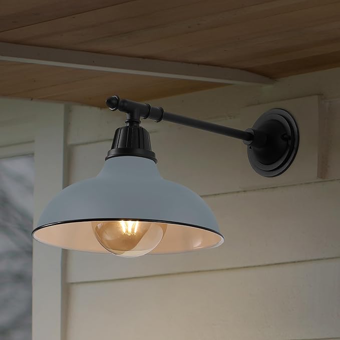 JONATHAN Y 12.25" Matte Gray/Black 1-Light Industrial Farmhouse Outdoor Sconce, Iron Wall Light with LED Bulb, Metal Bowl Shade, Vintage Porch Lamp for Entryway Patio Kitchen (JYL7615K)