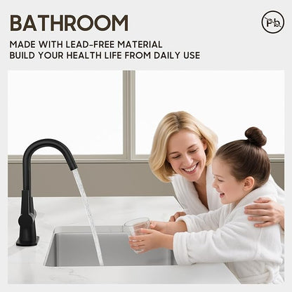 Phiestina High Arc Bathroom Sink Faucet with Pull Down Sprayer, Tall Matte Black Single Handle Pull Out Faucet with Pop-Up Drain, 1 or 3 Hole Laundry Bar Basin Faucet with Deck Plate WE10CL-ZY-MB