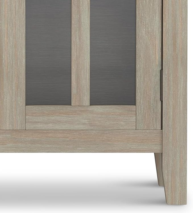 SIMPLIHOME Artisan SOLID WOOD 30 Inch Wide Contemporary Low Storage Cabinet in Distressed Grey, For the Living Room, Entryway and Family Room