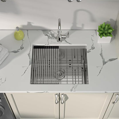 Sarlai 23 Inch Undermount Laundry Sink - 23x19 Inch Extra Deep Single Bowl Stainless Steel Utility Sink Workstation Basin