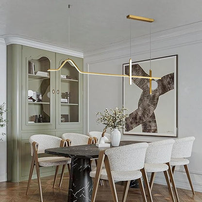 KCO Modern LED Chandelier Lighting Gold Linear Dimmable Pendant Ceiling Light Fixtures LED Dimmer Kitchen Island Hanging Light Fixture Adjustable Living Room Pendant Light