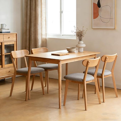 Solid Oak Side Chair Set of 4, Mid Century Modern Wood Curved Back with Padded Seat, 400 lbs Heavy Duty, Natural Wood Armless Dining Chairs for Breakfast Nook, Kitchen, or Apartment Use