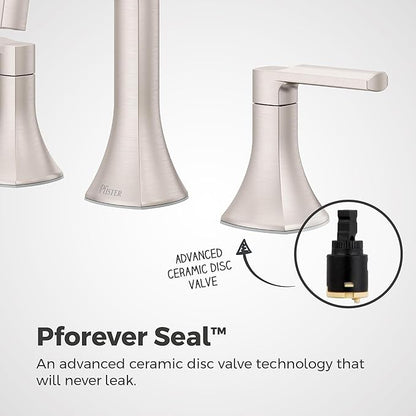 Pfister Vaneri Bathroom Sink Faucet, 8-Inch Widespread, 2-Handle, 3-Hole, NSF Certified, Spot Defense Brushed Nickel Finish, LF049VRIGS