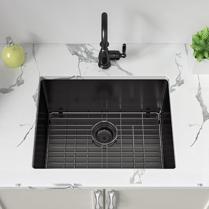 Sarlai 24 Inch Laundry Sink - 24x19 Inch Black Undermount Kitchen Sink 12 Inch Deep Utility Laundry Sinks Stainless Steel Single Bowl Under Counter Handmade Laundry Utility Room Basin