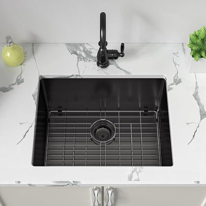 Sarlai 24 Inch Laundry Sink - 24x19 Inch Black Undermount Kitchen Sink 12 Inch Deep Utility Laundry Sinks Stainless Steel Single Bowl Under Counter Handmade Laundry Utility Room Basin