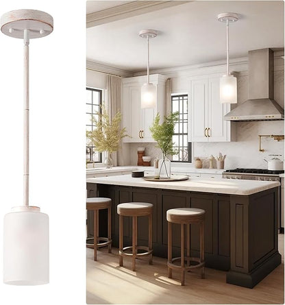 1-Light Mini Pendant Light Fixtures, Industrial Chandelier Hanging Ceiling Lights with Opal White Glass, Adjustable Height, White Brush Gold Pendant Lamp, 2 Pack