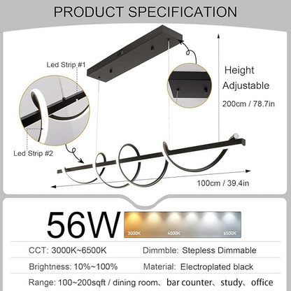 Modern LED Pendant Light for Kitchen Island Lighting,Dimmable Modern Chandelier Color Changing Dining Room Chandelier Light Fixture Creative Twisted into Beautiful Shape in Electroplated Chrome