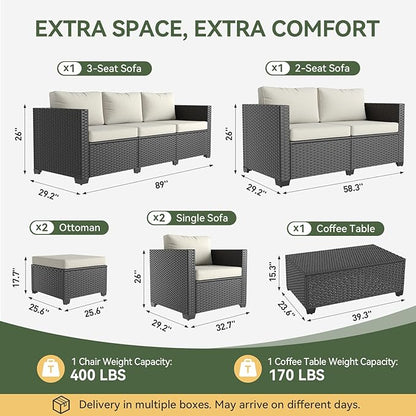 Aoxun 10 Piece Outdoor Patio Furniture Set 9 Seats, Outdoor Sectional with Thick Waterproof Cushions, Patio Conversation Sets for Garden,Backyard, Porch, Balcony, Deck, Black & Beige