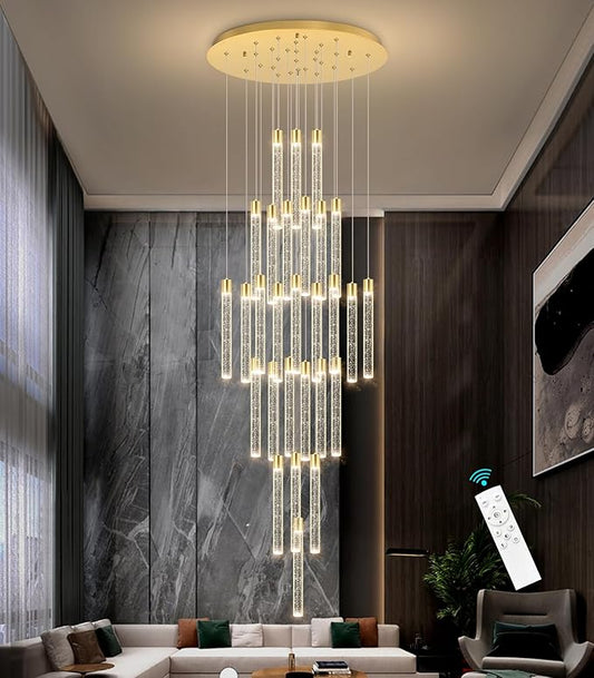 28-Light Long Large Modern Led Crystal Chandeliers Modern Spiral Chandeliers High Ceilings Chandelier for Staircase Foyer Gold