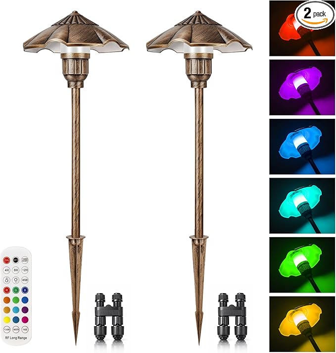 RGBW Color Changing Landscape Lights, IP65 Waterproof Low Voltage Landscape Lighting, Cast-Aluminum LED Spotlight Outdoor for Walkway Path Yard Garden Patio Lawn, 2 Pack