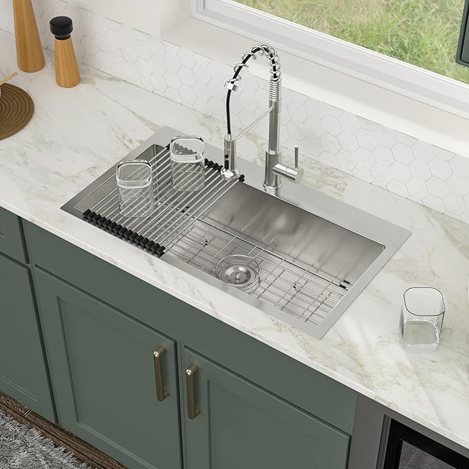 32 Inch Drop In Kitchen Sink Logmey 32x18x9 Inch Topmount Sinks 16-Gauge Stainless Steel Single Bowl Kitchen Sink