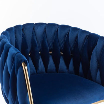 Rhomtree 24-32 Inch Swivel Bar Stools, Adjustable Counter Height Barstools with Nailheads Trim, Velvet Woven Tufted Back and Golden Footrest, Upholstered Bar Chairs Bar Kitchen Island(Navy Set of 2)