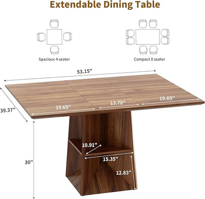 40"-54" Square Extendable Dining Table for 4/6/8, Modern Kitchen Table with Storage Shelf & Foot Support, Wood Dining Table for Living Room, Kitchen, Space Saving, Walnut
