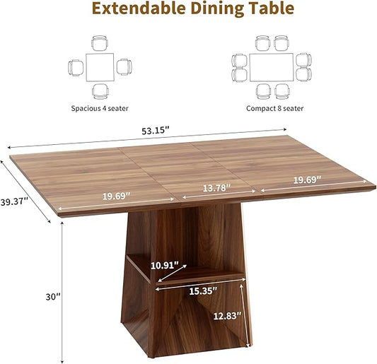 40"-54" Square Extendable Dining Table for 4/6/8, Modern Kitchen Table with Storage Shelf & Foot Support, Wood Dining Table for Living Room, Kitchen, Space Saving, Walnut