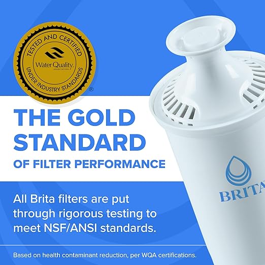Brita Large 10-Cup Water Filter Pitcher with BritaPlus Filter, WQA NSF/ANSI Certified, Reduces 2X Contaminants vs. Standard, Removes Chlorine Taste & Odor, Reduces Zinc Copper Mercury & More, Black