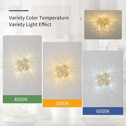 CM MZY Sputnik Flush Mount Ceiling Light Fixtures, Modern Gold Crystal Firework Chandelier, 8-Light Close to Ceiling Lighting Fixtures for Bedroom Kitchen Hallway Entryway(H11.8'' x W21.5'')