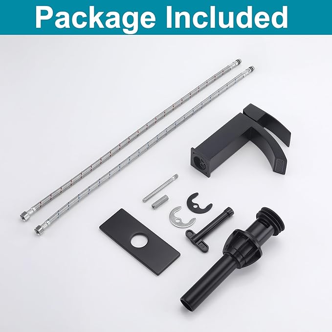 Black Bathroom Faucet, Stainless Steel Bathroom Sink Faucet Single Hole, Lead-Free Vanity Faucet for Bathroom with cUPC Supply Hose and Pop Up Stopper JU-BS100-BK