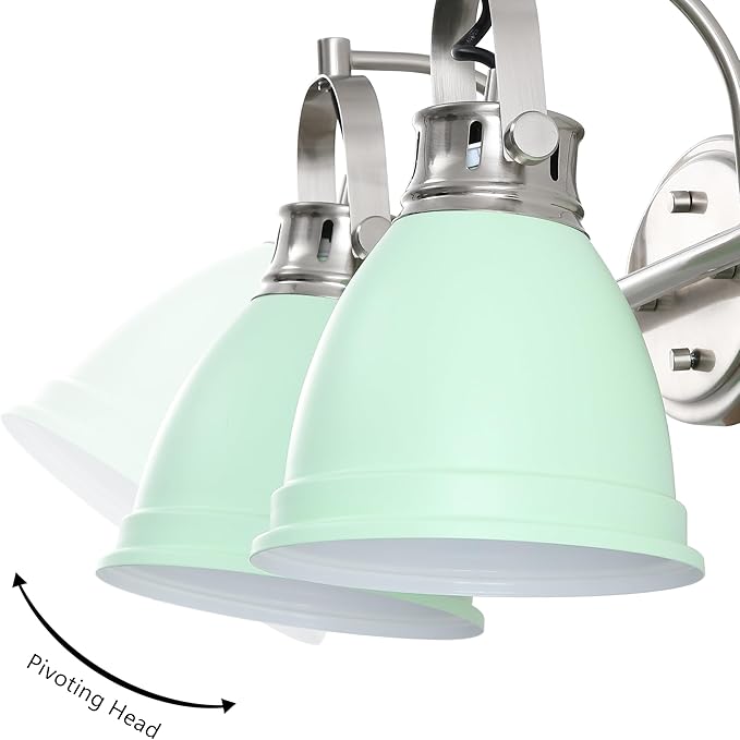JONATHAN Y 16.25" Mint Green/Nickel 2-Light LED Vanity Light, Adjustable Wall Sconce for Bathroom Mirror, Farmhouse Bohemian Kitchen Light, Iron Black Bell Shade (JYL1115C)