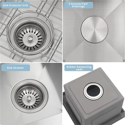 Drop In Bar Sink 15 X 17 inch,16 Gauge Stainless Steel Bar Sink,Outdoor Small RV Sinks,Top Mount Prep Sink for Wet Bar Area (15" X 17")