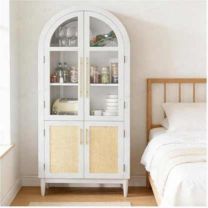 71” Tall Arched Kitchen Pantry Cabinet, 5-Tier Modern Farmhouse Flute Pantry with Adjustable Shelves, Kitchen Storage Cabinet for Kitchen, Dining Room, Living Room, White
