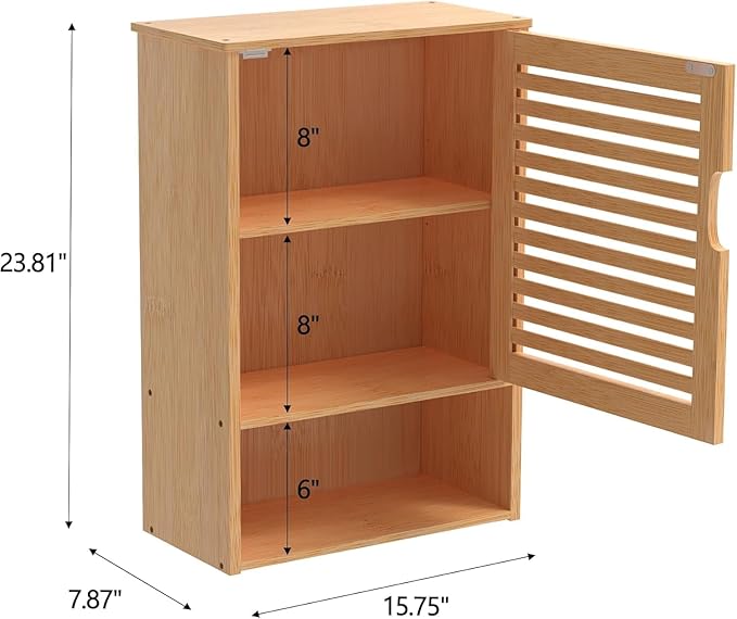 Bathroom Wall Cabinet with Single Door, Bamboo Medicine Cabinet Wall Mounted, Bathroom Storage Cabinet with Adjustable Shelf