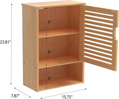 Bathroom Wall Cabinet with Single Door, Bamboo Medicine Cabinet Wall Mounted, Bathroom Storage Cabinet with Adjustable Shelf