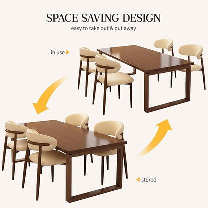 Kitchen Dining Chairs Set of 6 Modern Upholstered Leather Farmhouse Dining Room Chair with Metal Legs, Walnut/Beige