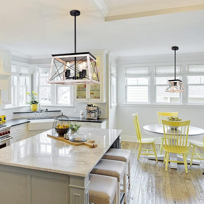 Farmhouse Pendant Light Kitchen Island, One Light Metal Hanging Light Fixture, Industrial Over Sink Light Fixture, Trapezoidal Shape Rustic Kitchen Light for Dining Room, Entryway, Hallway