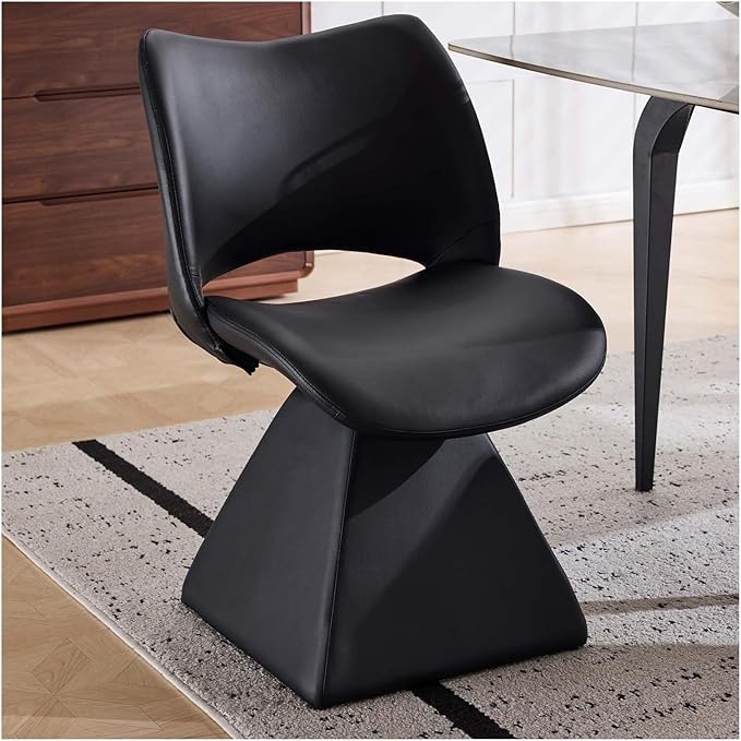 360° Swivel Dining Chair with Curved High Backrest, Comfy Faux Leather Kitchen Chair with Solid Wood Frame, Upholstered Seat for Kitchen Island Desk Living Room(Black)