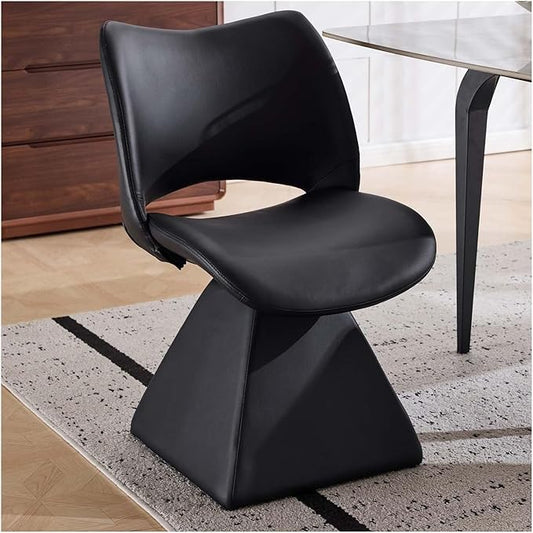 360° Swivel Dining Chair with Curved High Backrest, Comfy Faux Leather Kitchen Chair with Solid Wood Frame, Upholstered Seat for Kitchen Island Desk Living Room(Black)