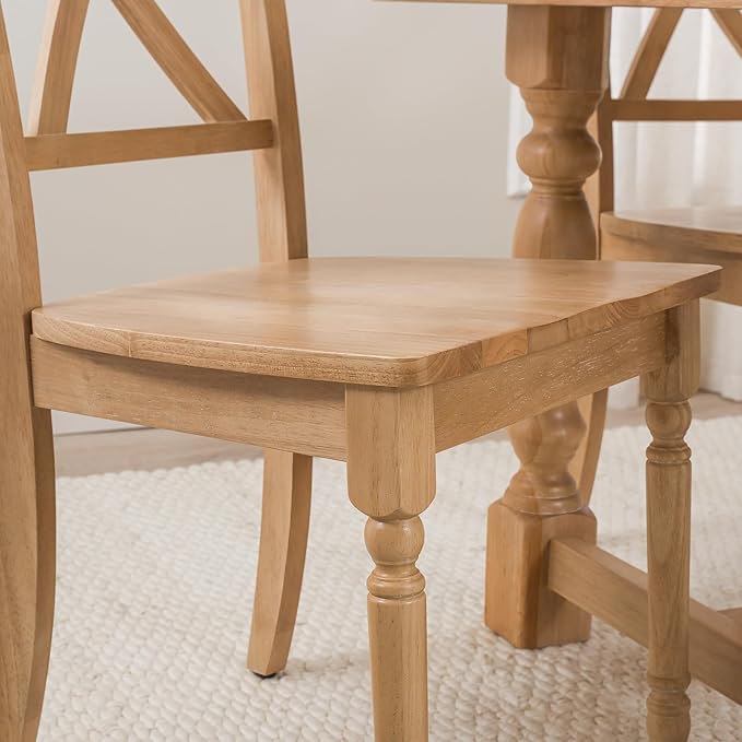 Bush Home Rectangular Dining Table Set for 6, with 67 inch Squire Trestle, Cross Back Dining Chairs, Farmhouse Decor, Sterling Collection, Light Brown and White