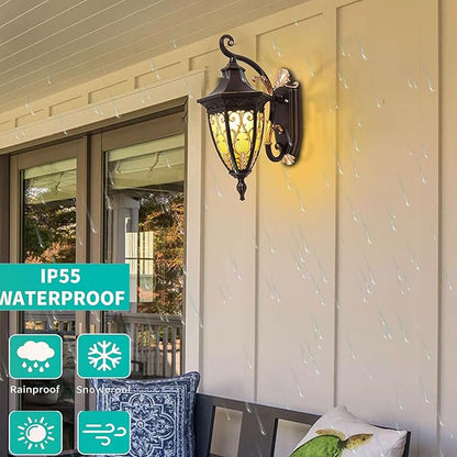 Outdoor Wall Light Fixtures, IP55 Waterproof Outside Wall Lantern Retro Exterior Wall Sconces Vintage Wall-Mounted Lights for Garage House Porch Doorway, E26 w/o Bulb
