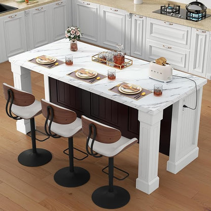 Gyfimoie 71" Large Imitation Marble Dining Table with Roman Column,36" H Island Table with Charging Station,Mordern Kitchen Island,Home Bar Unit for Home Kitchen, Living Room, Balcony, Basement
