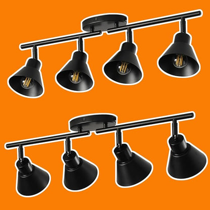 Modern 4-Light Track Lighting Fixture, Black Metal Ceiling Spotlight with Flexible Rotatable Heads, GU10 Base Directional Track Light for Kitchen, Hallway, Living Room & Gallery