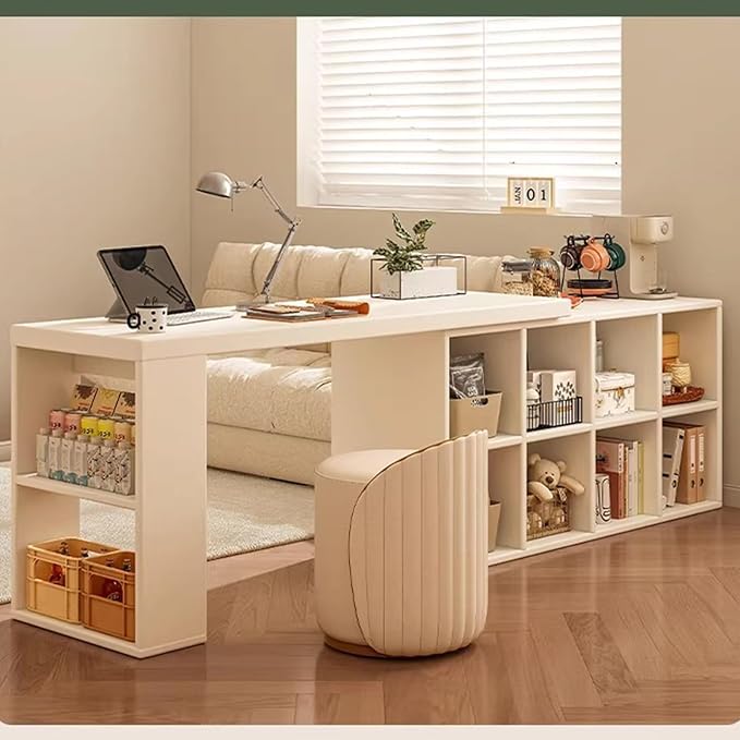 Island Table Modular Extendable Desk & Kitchen Island with Open Cubby Storage(Small)