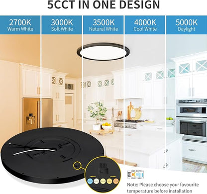 mw LED Flush Mount Ceiling Light, 16 Inch Round Black Ceiling Light,30W 120V 5CCT Dimmable, Close to Ceiling Light Fixtures for Bedroom, Kitchen, Hallway, Laundry