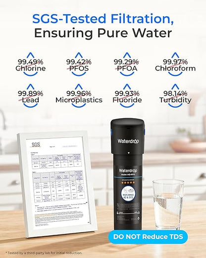 Waterdrop 10UA Under Sink Water Filter System, Reduces PFAS, PFOA/PFOS, Lead, Chlorine, Bad Taste & Odor, Under Counter Water Filter Connects Directly to Your Faucet, NSF/ANSI 42 Certified, 1 Year