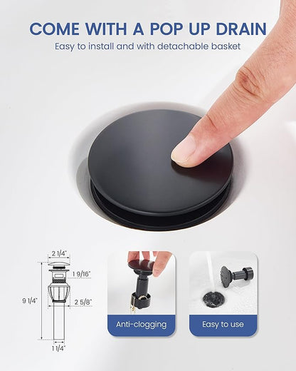 Black Bathroom Faucet 3 Hole - 8 Inch Matte Black Widespread Bathroom Faucet with Sprayer, Sink Faucet Bathroom 2 Handles - Pull Down Vanity Faucets with Pop Up Drain and Supply Lines