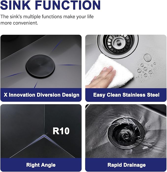 VAPSINT 25x22 Inch Black Drop In Kitchen Sink, 25 x 22 Inch Top Mount 16 Gauge Stainless Steel Single Bowl Deep Small Kitchen Sink, RV Laundry Utility Sinks with Basket Strainer